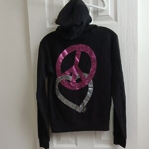 Vintage Y2K Victoria's Secret PINK Black Hoodie Pink & Silver Bling Peace Heart